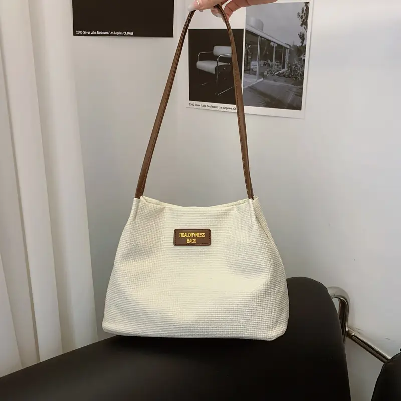 Women's Cream Textured Shoulder Bag Large Capacity - Image 2