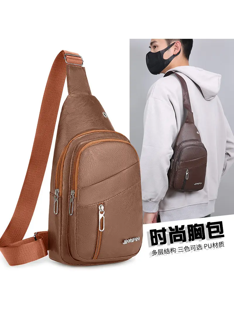 Waterproof Korean Style Crossbody Bag Brown Leather - Image 5