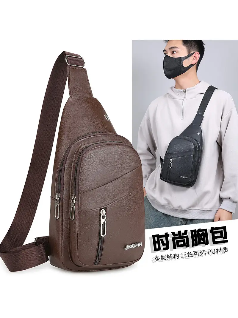 Waterproof Korean Style Crossbody Bag Brown Leather - Image 6