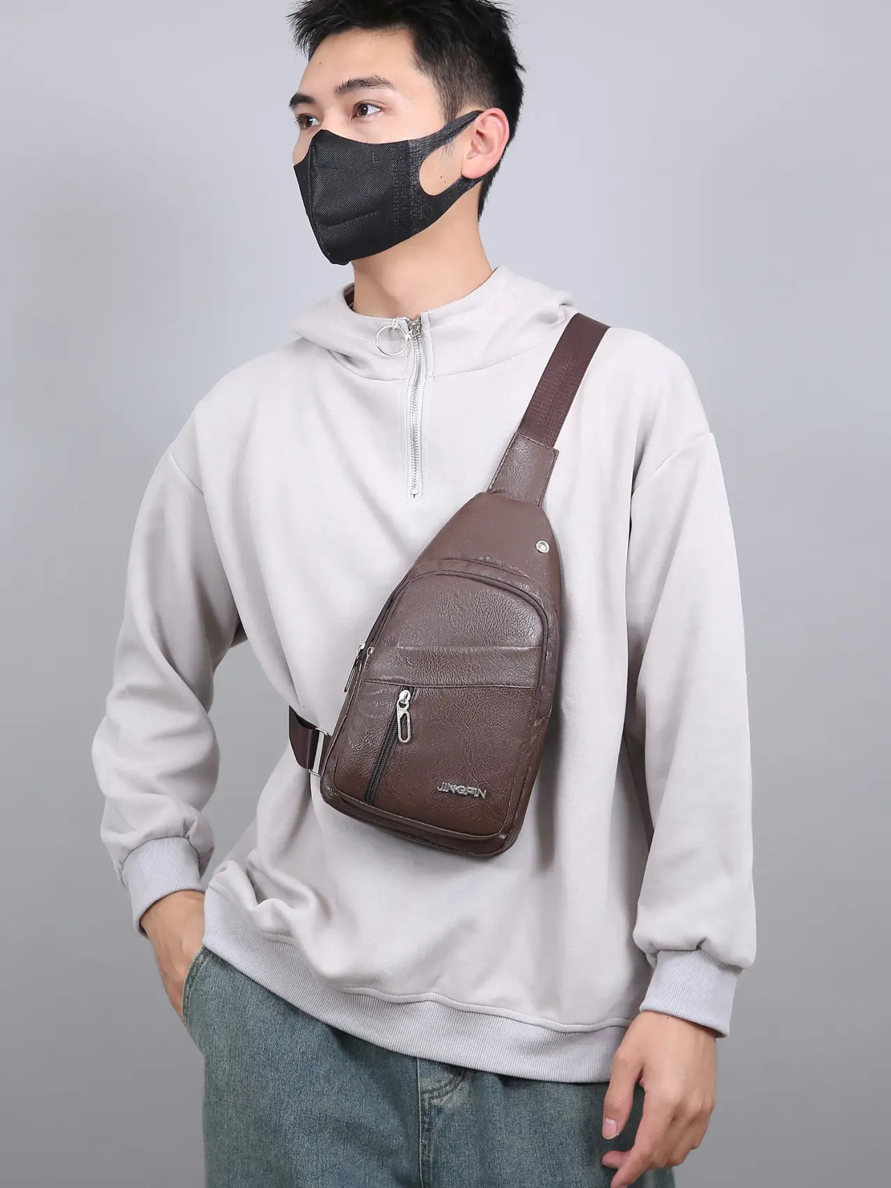 Waterproof Korean Style Crossbody Bag Brown Leather - Image 8