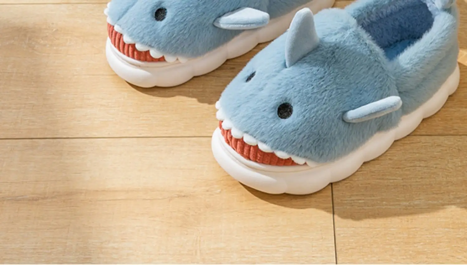Blue Shark Cartoon Cotton Slippers for Women Winter Indoor — feature 4
