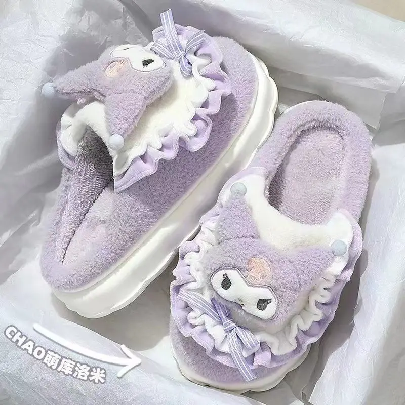 Sanrio Pudding Dog Cotton Slippers Women's Autumn and Winter Flat Heel Cotton Shoes Home Dormitory Female Students Thickened Warm Cotton Slippers
