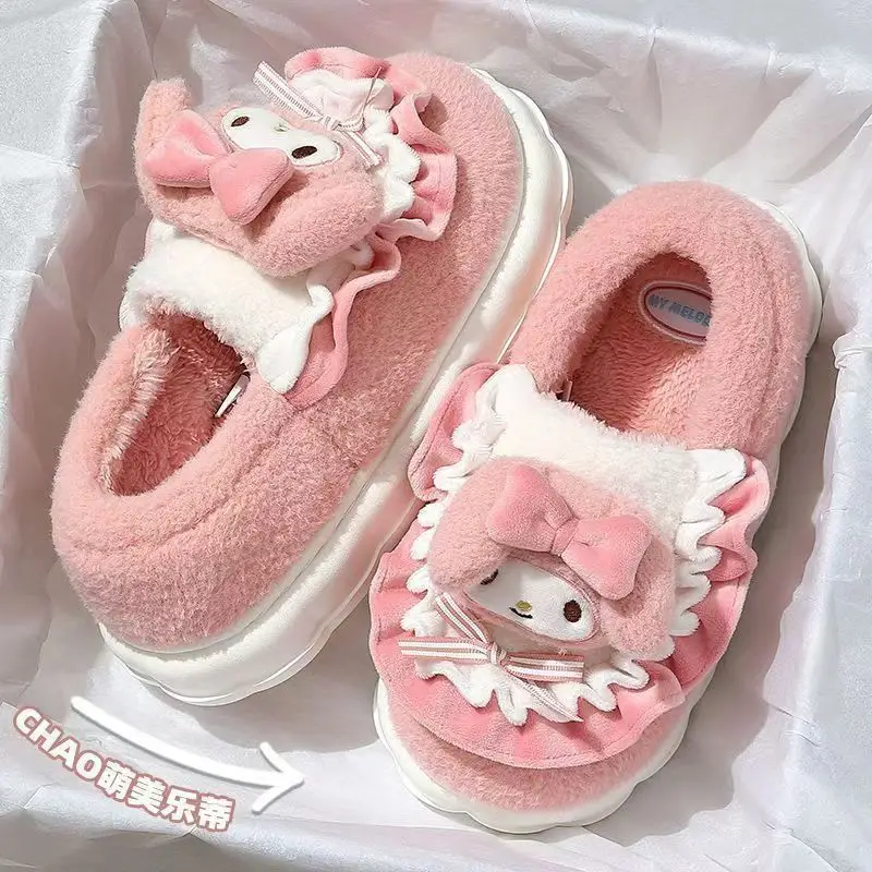 Sanrio Pudding Dog Cotton Slippers Women's Autumn and Winter Flat Heel Cotton Shoes Home Dormitory Female Students Thickened Warm Cotton Slippers