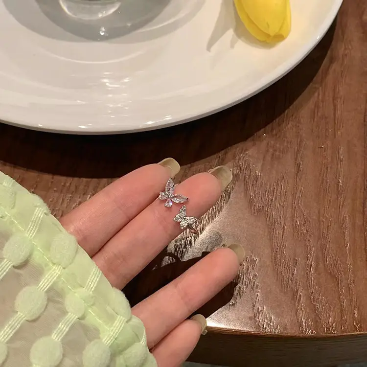 Luxury Double Zircon Butterfly Ring Pure Silver - Image 5