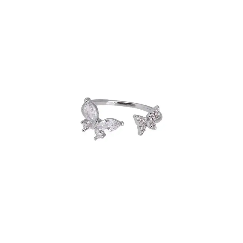 Luxury Double Zircon Butterfly Ring Pure Silver - Image 6
