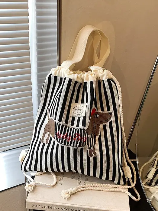 Women's Striped Crossbody Backpack with Rabbit Design - Image 5