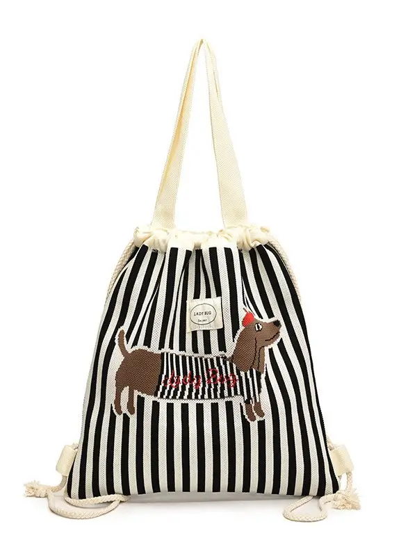 Women's Striped Crossbody Backpack with Rabbit Design - Image 6