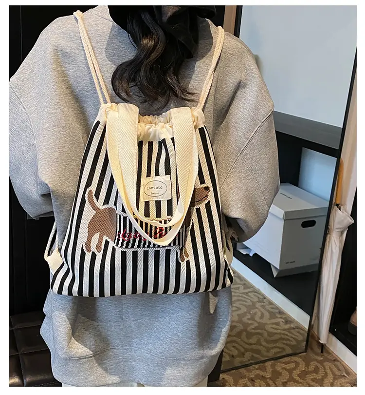 Women's Striped Crossbody Backpack with Rabbit Design — feature 1
