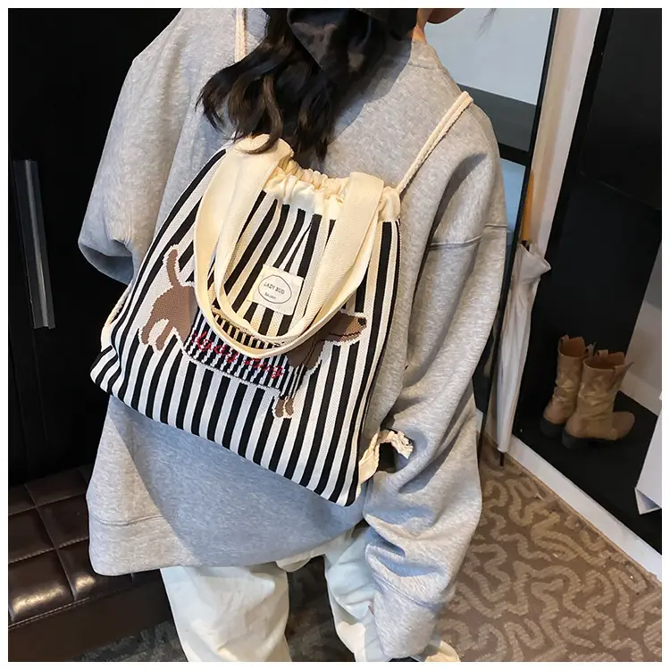 Women's Striped Crossbody Backpack with Rabbit Design — feature 10