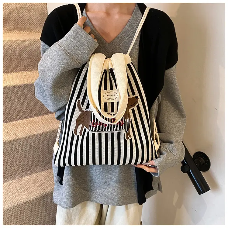 Women's Striped Crossbody Backpack with Rabbit Design — feature 12