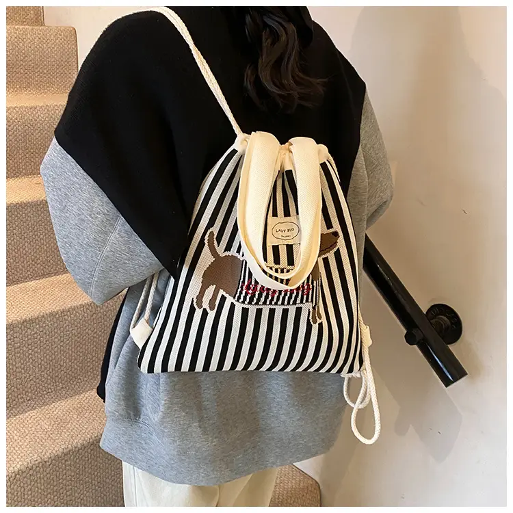 Women's Striped Crossbody Backpack with Rabbit Design — feature 13