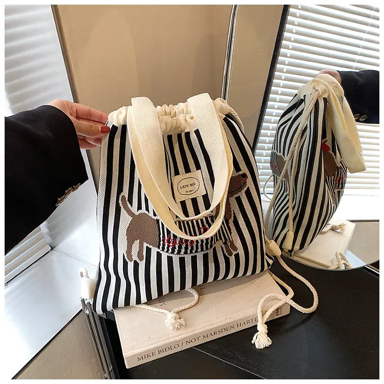 Women's Striped Crossbody Backpack with Rabbit Design — feature 14