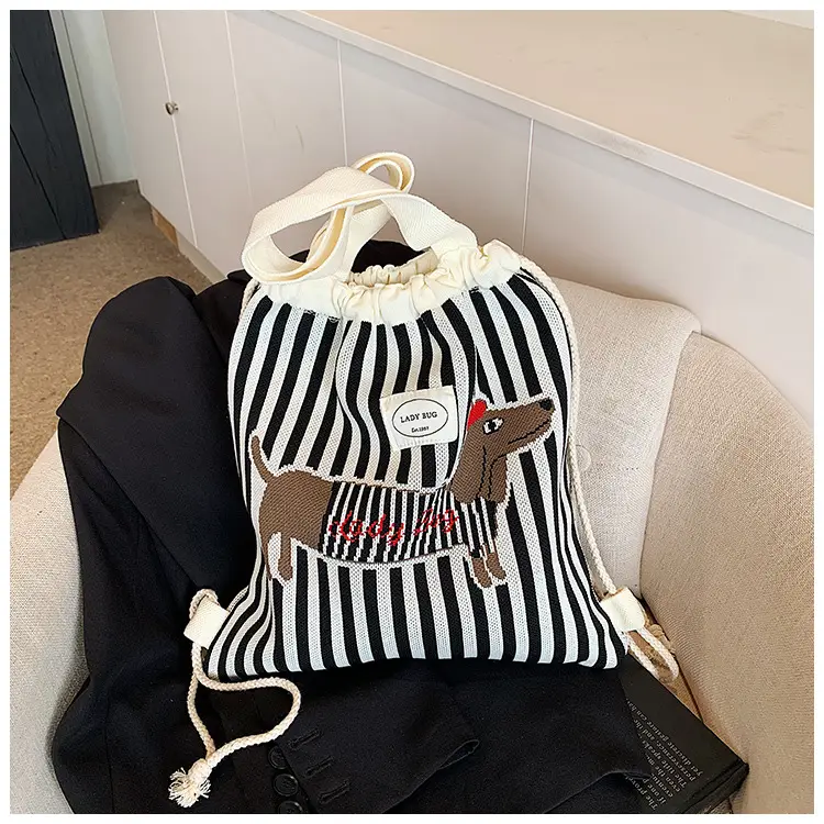 Women's Striped Crossbody Backpack with Rabbit Design — feature 15