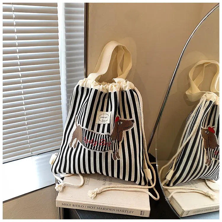 Women's Striped Crossbody Backpack with Rabbit Design — feature 16