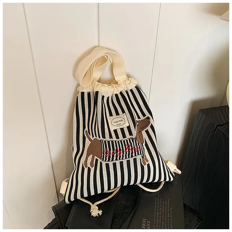 Women's Striped Crossbody Backpack with Rabbit Design — feature 17