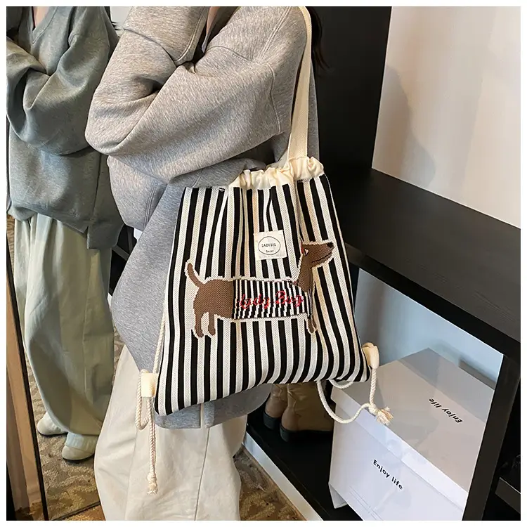 Women's Striped Crossbody Backpack with Rabbit Design — feature 7