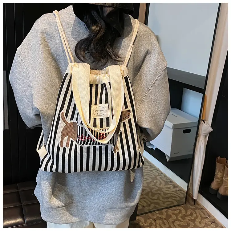 Women's Striped Crossbody Backpack with Rabbit Design — feature 9