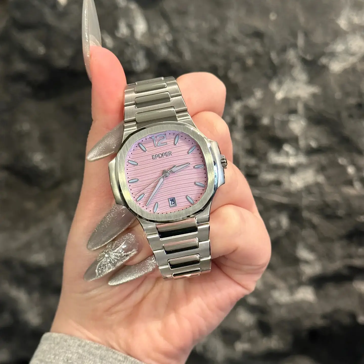 Women's Stainless Steel Light Pink Dial Watch with Calendar - Image 5
