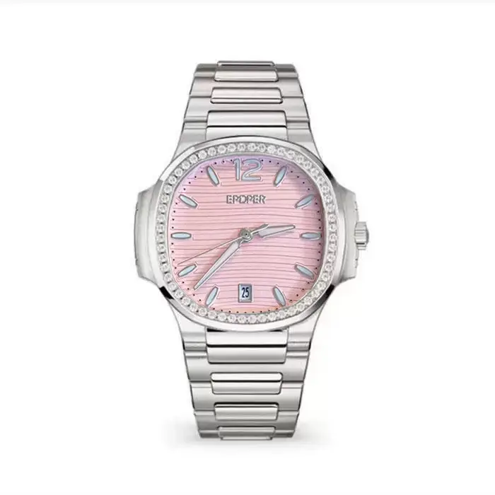 Women's Stainless Steel Light Pink Dial Watch with Calendar - Image 6