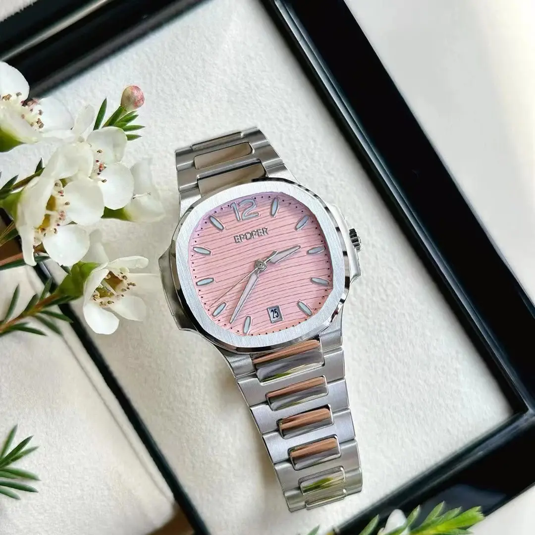 Women's Stainless Steel Light Pink Dial Watch with Calendar — feature 3
