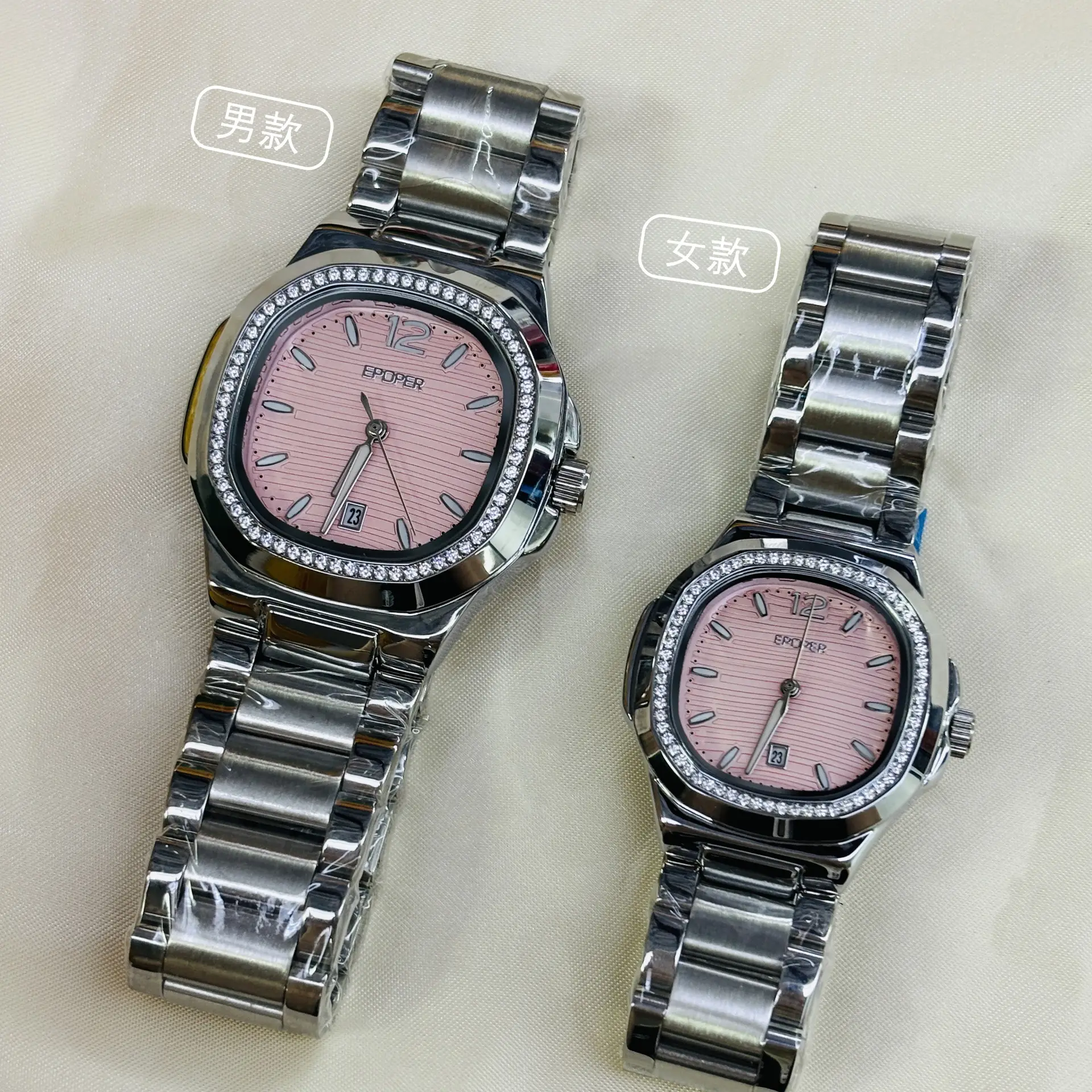 Women's Stainless Steel Light Pink Dial Watch with Calendar — feature 6