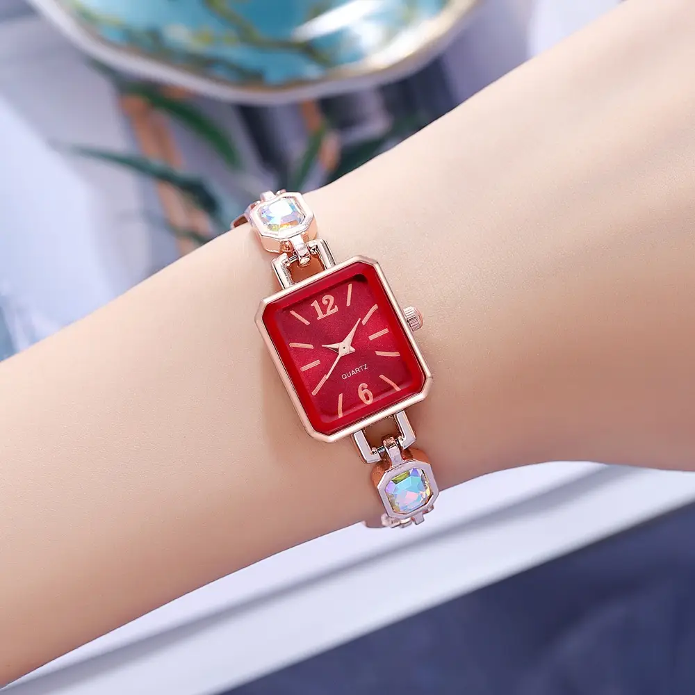Women's Square Quartz Watch Rose Gold Bracelet Blue Dial - Image 9