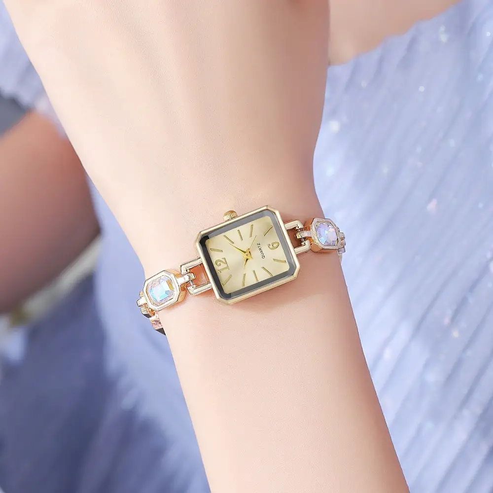Women's Square Quartz Watch Rose Gold Bracelet Blue Dial — feature 2
