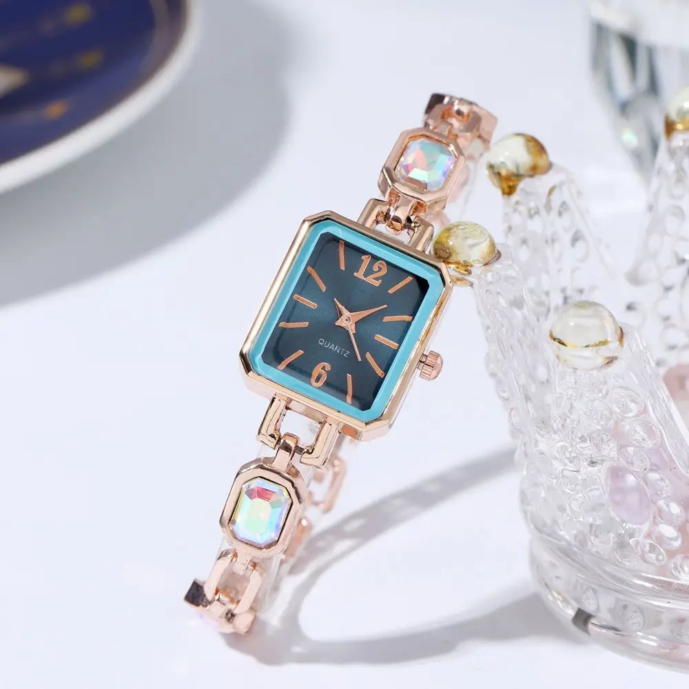 Women's Square Quartz Watch Rose Gold Bracelet Blue Dial — feature 4