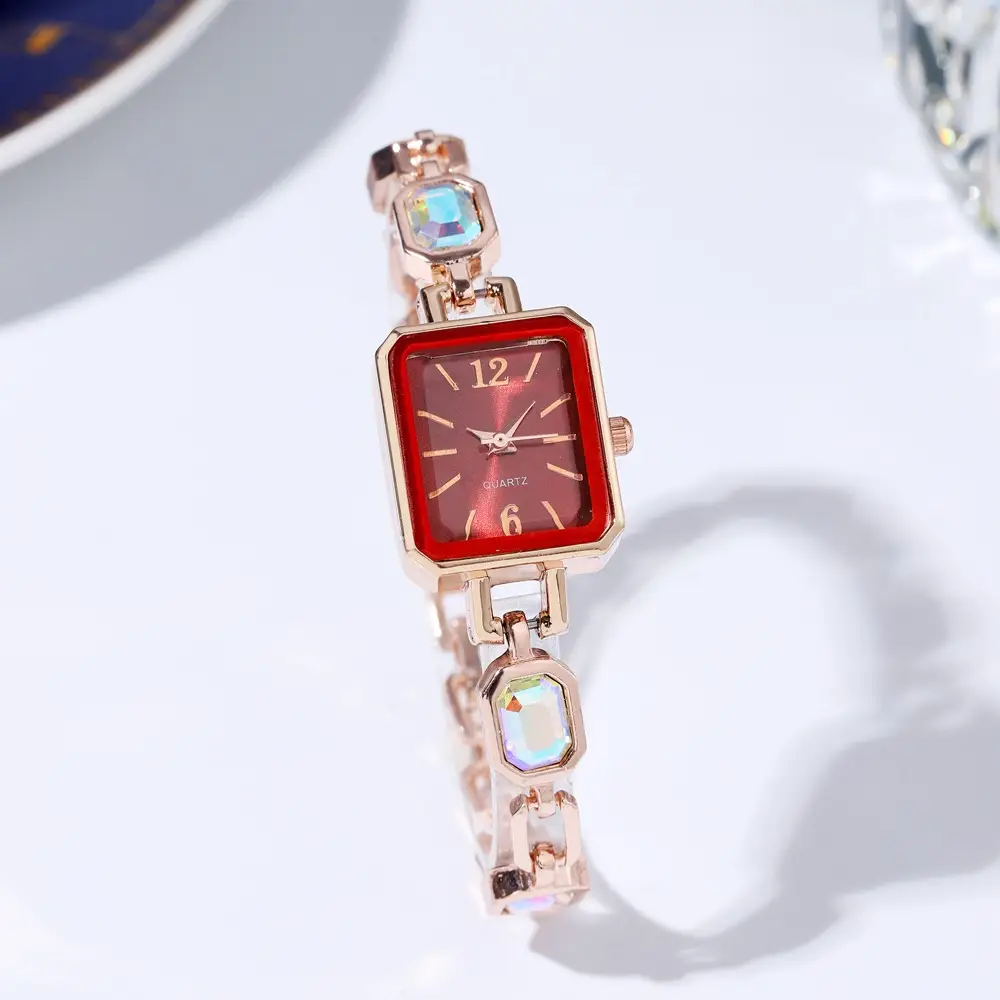 Women's Square Quartz Watch Rose Gold Bracelet Blue Dial — feature 5
