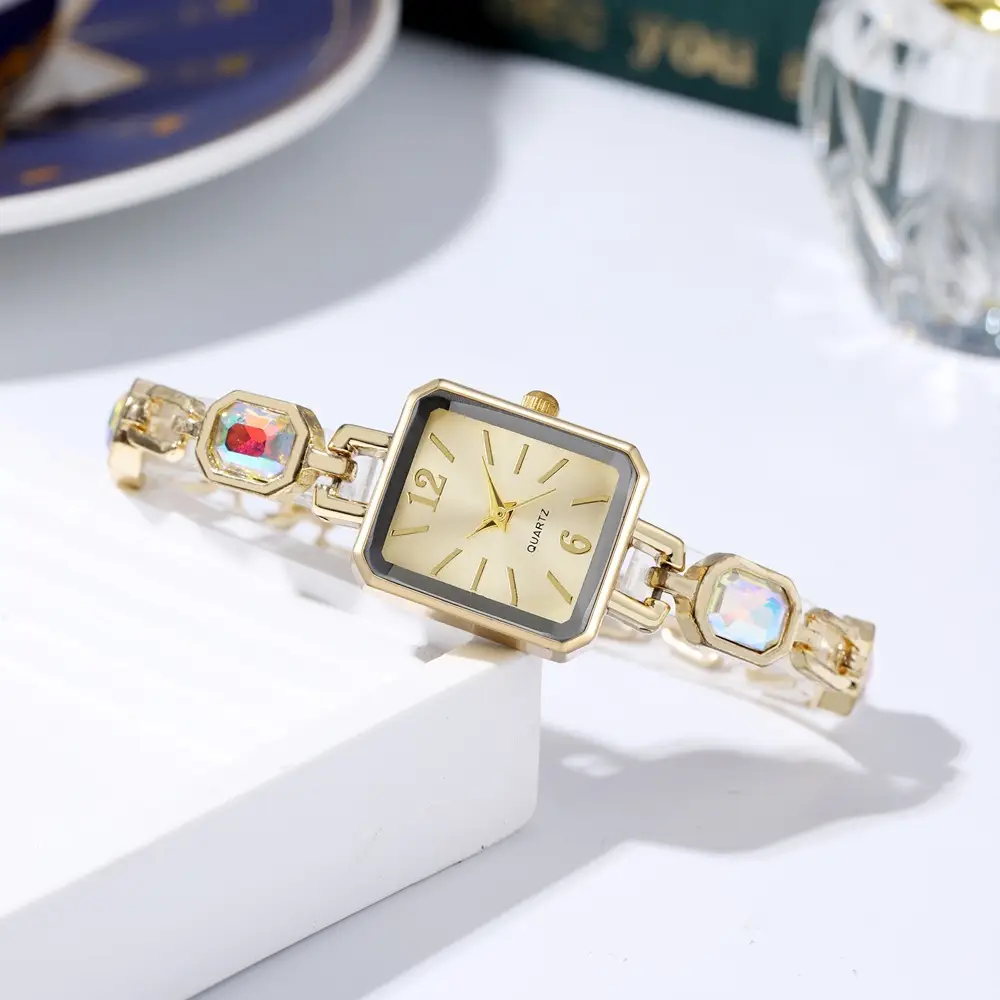 Women's Square Quartz Watch Rose Gold Bracelet Blue Dial — feature 6