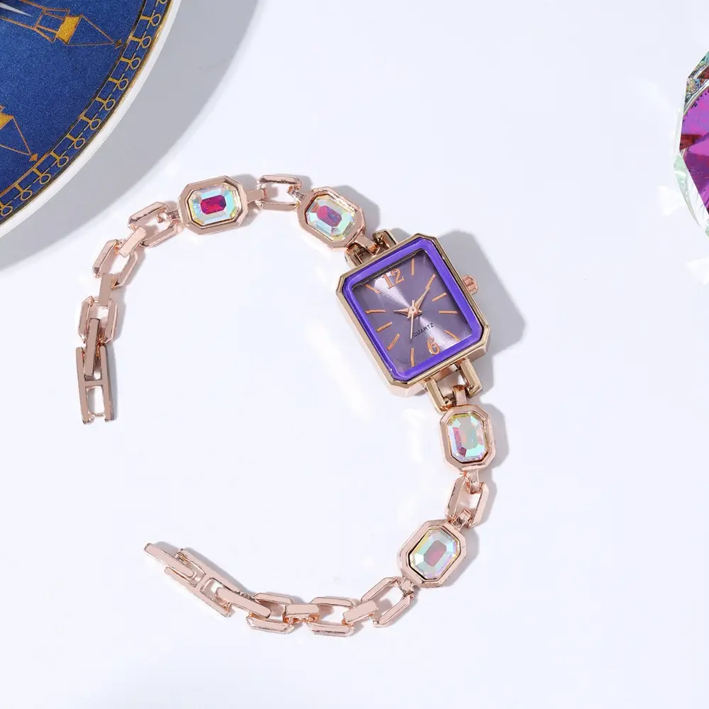 Women's Square Quartz Watch Rose Gold Bracelet Blue Dial — feature 8