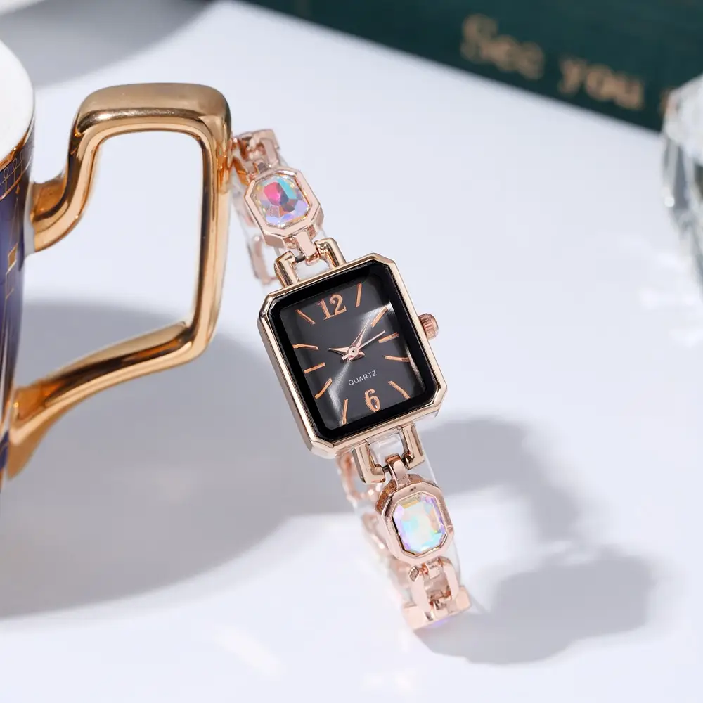 Women's Square Quartz Watch Rose Gold Bracelet Blue Dial — feature 9