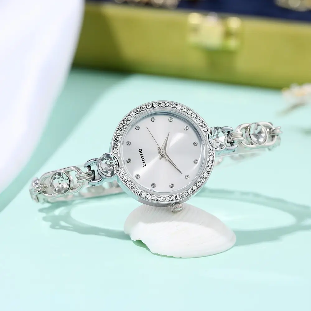 Women's Rose Gold Diamond Watch with Pearl Bracelet — feature 9