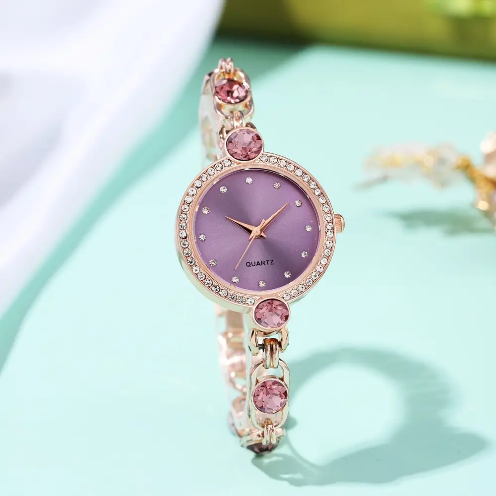 Women's Rose Gold Diamond Watch with Pearl Bracelet - Image 4