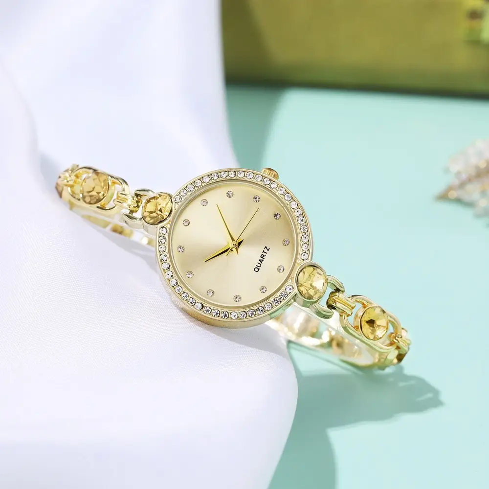 Women's Rose Gold Diamond Watch with Pearl Bracelet - Image 5