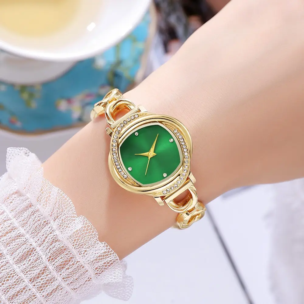 Green Diamond Watch for Women Gold Bracelet - Image 7