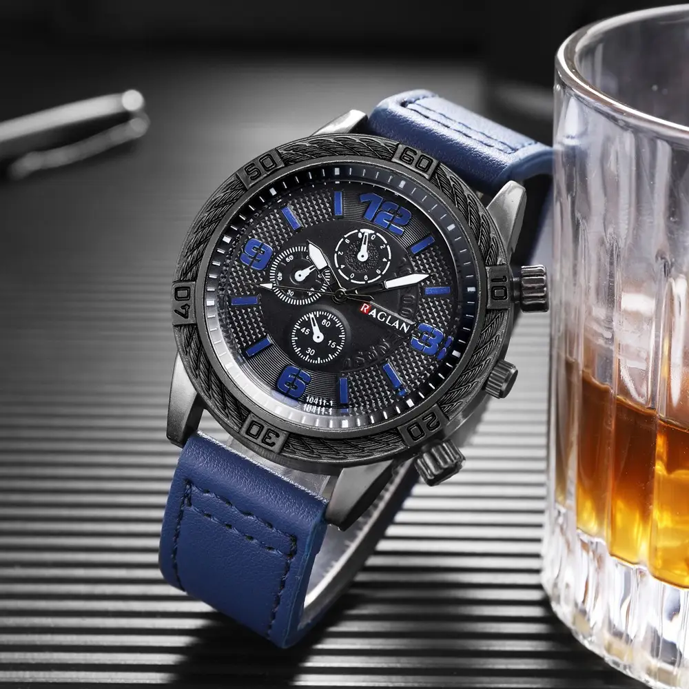 Men's Black Chronograph Watch with 3 Subdials - Image 5