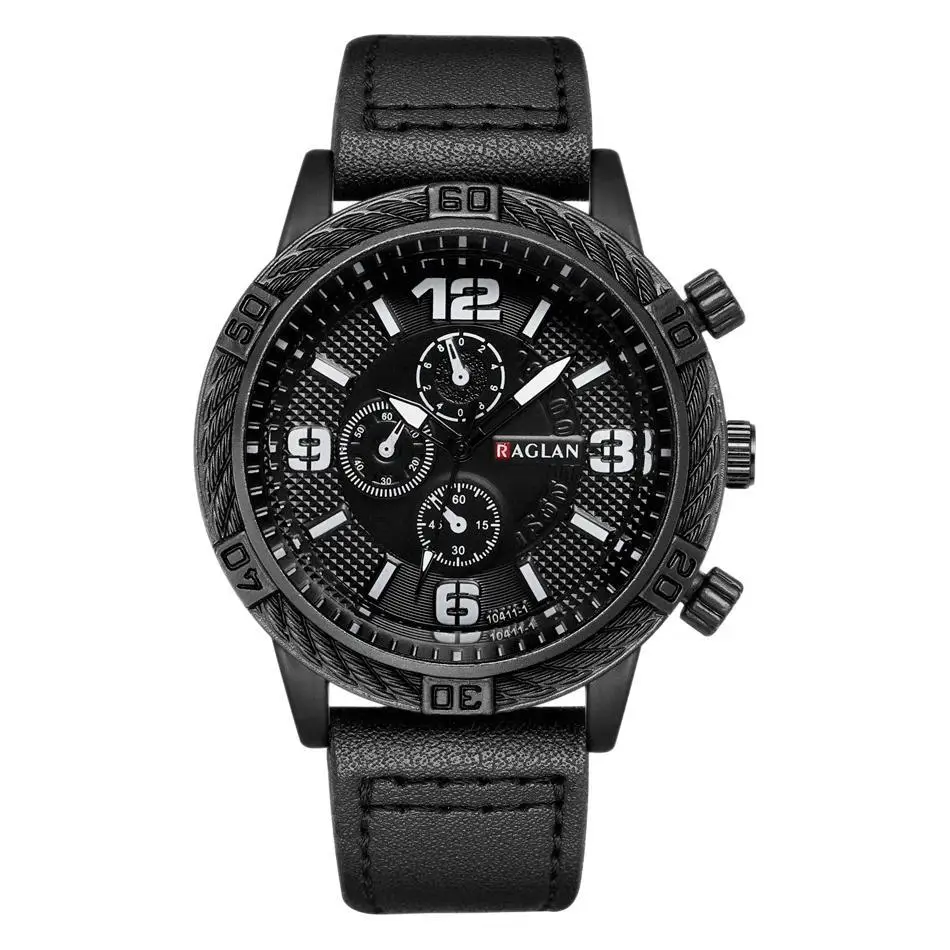 Men's Black Chronograph Watch with 3 Subdials - Image 9
