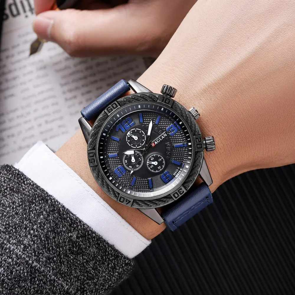 Men's Black Chronograph Watch with 3 Subdials — feature 10
