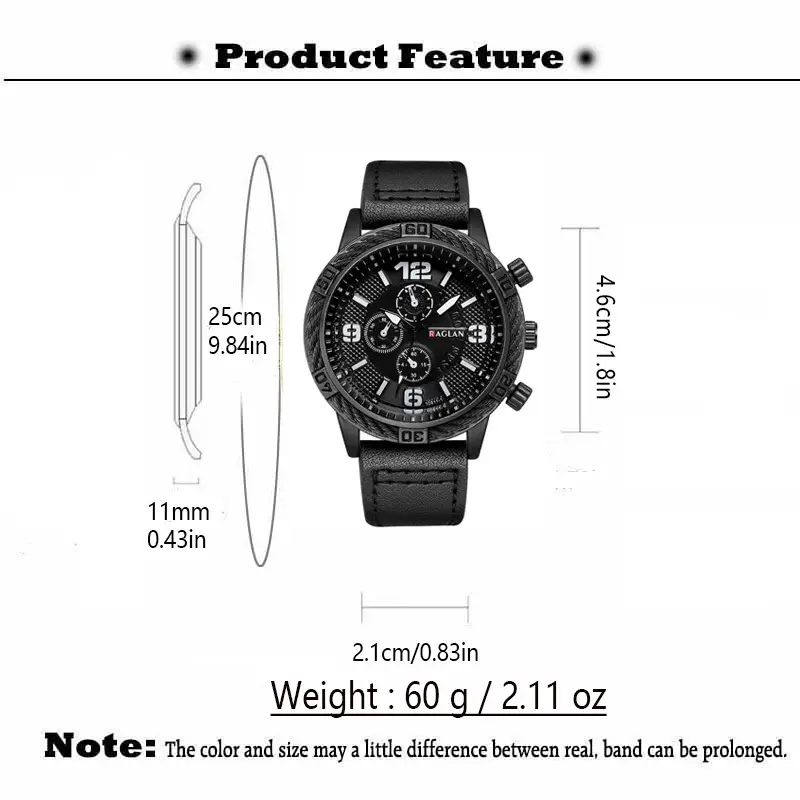 Men's Black Chronograph Watch with 3 Subdials — feature 12