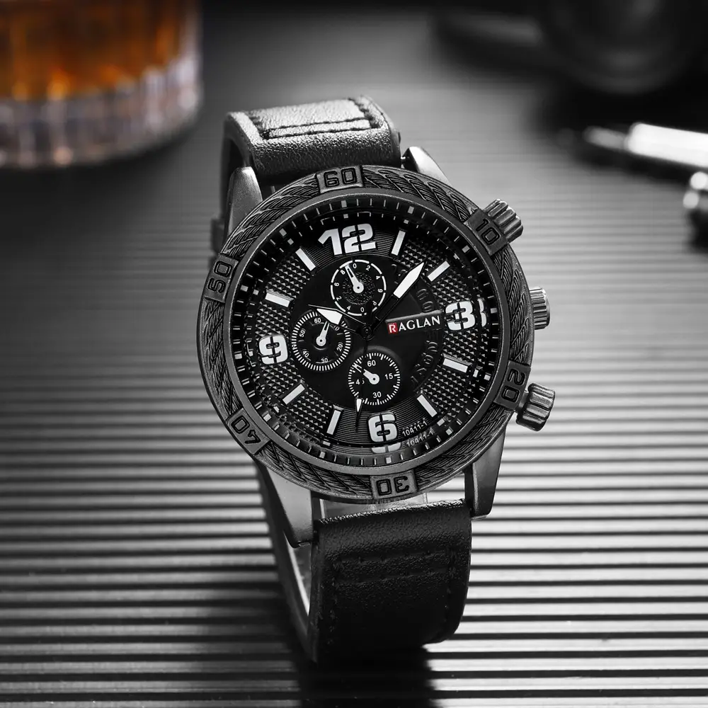 Men's Black Chronograph Watch with 3 Subdials — feature 4