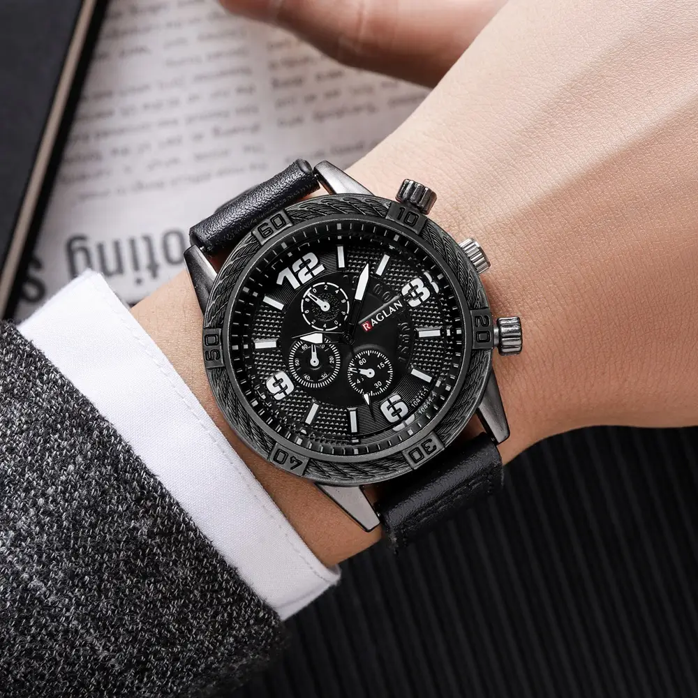 Men's Black Chronograph Watch with 3 Subdials — feature 7