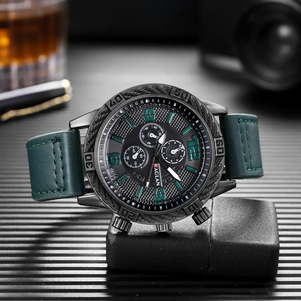 Men's Black Chronograph Watch with 3 Subdials - Image 2