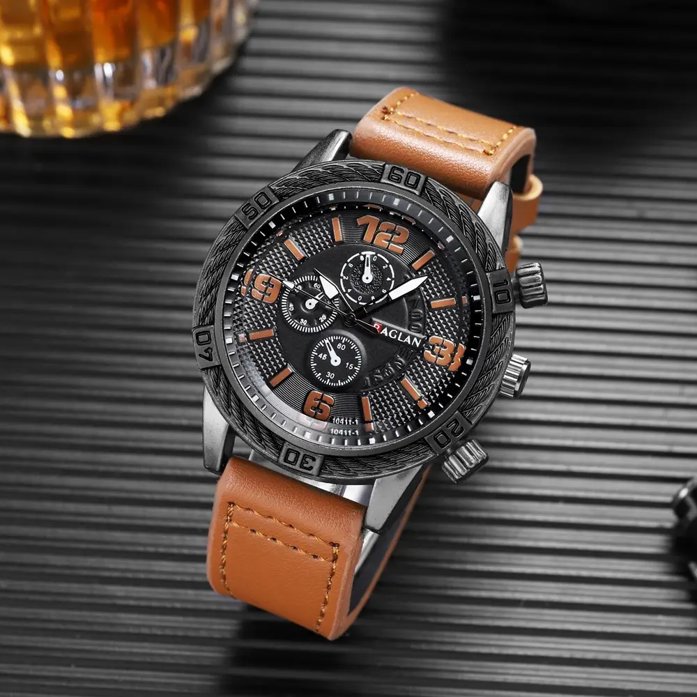 Men's Black Chronograph Watch with 3 Subdials - Image 3