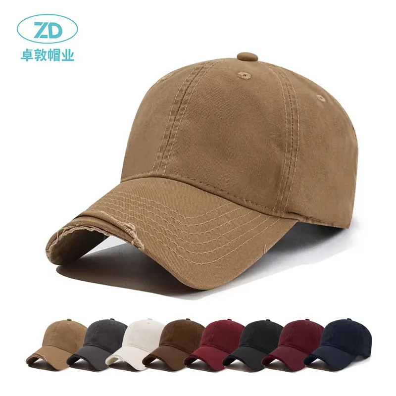 Men's Korean Style Ripped Wash Cotton Cap Brown - Image 9