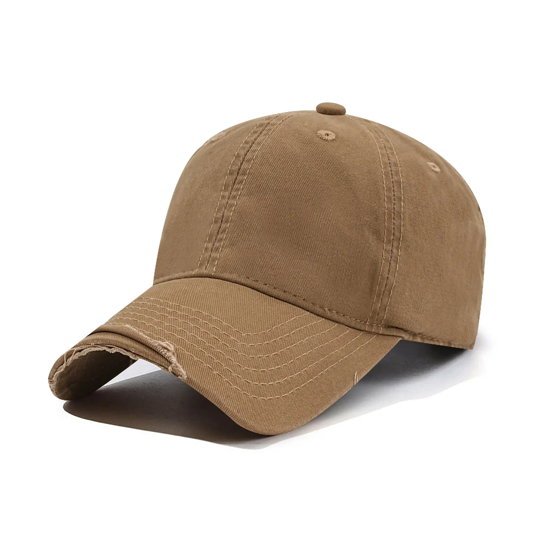 Men's Korean Style Ripped Wash Cotton Cap Brown - Image 10