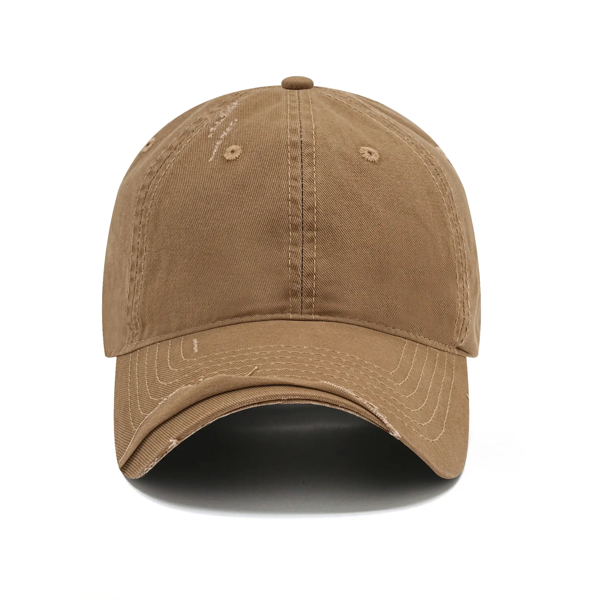 Men's Korean Style Ripped Wash Cotton Cap Brown - Image 11