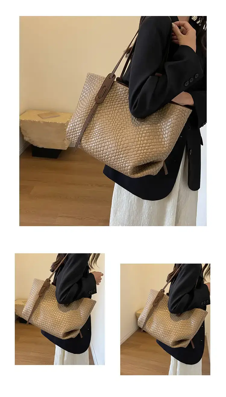 Women's Large Capacity Brown Woven Tote Bag — feature 10