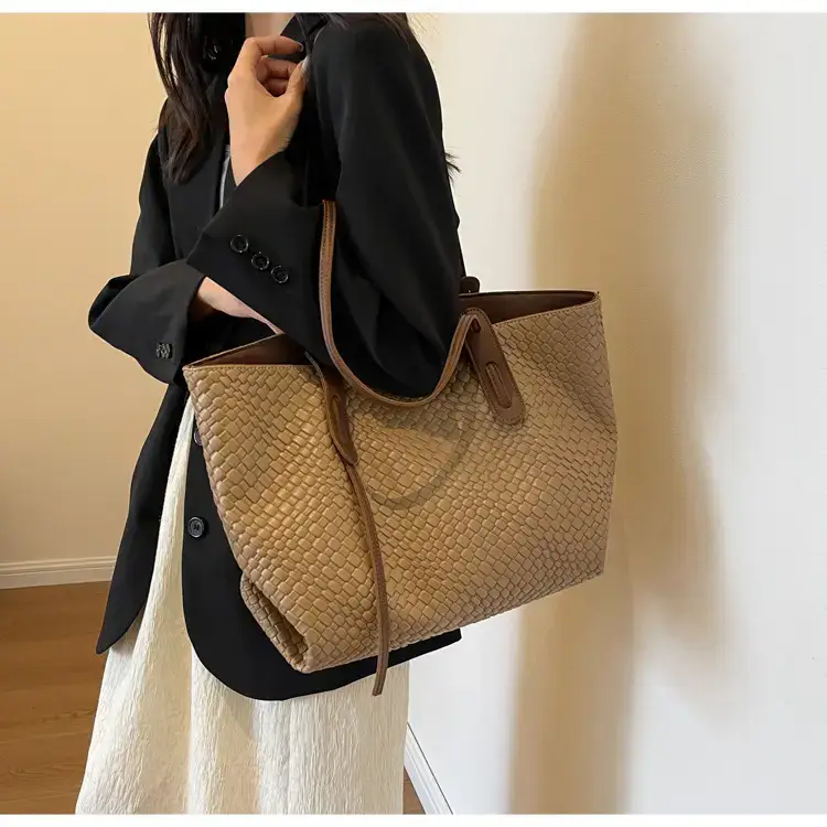 Women's Large Capacity Brown Woven Tote Bag — feature 29