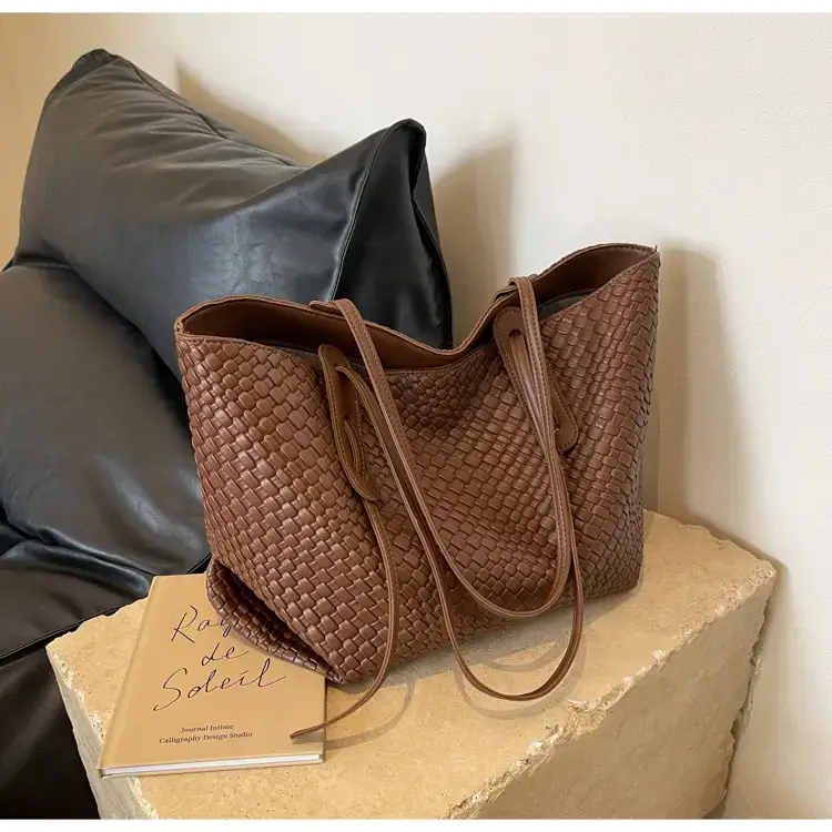 Women's Large Capacity Brown Woven Tote Bag — feature 34